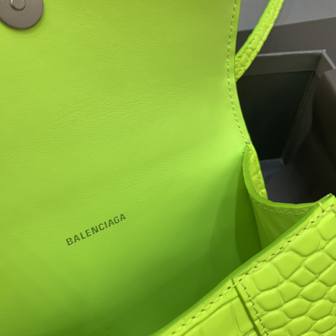 Balenciaga Hourglass XS Handbag Crocodile Embossed Shoulder Bag Lemon Yellow